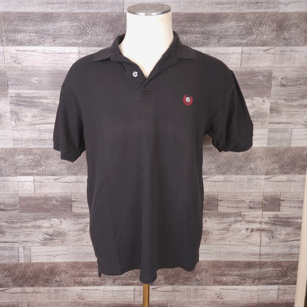 Chaps Ralph Lauren Mens M Black Cotton Pique Short Sleeve Crest Logo Polo Shirt